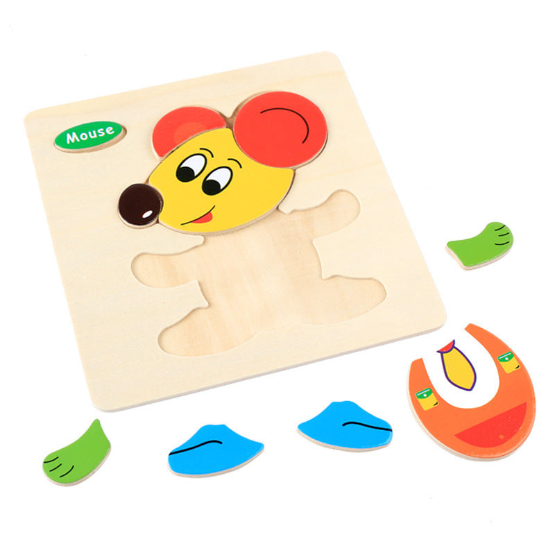 Kids learning wooden board puzzle.